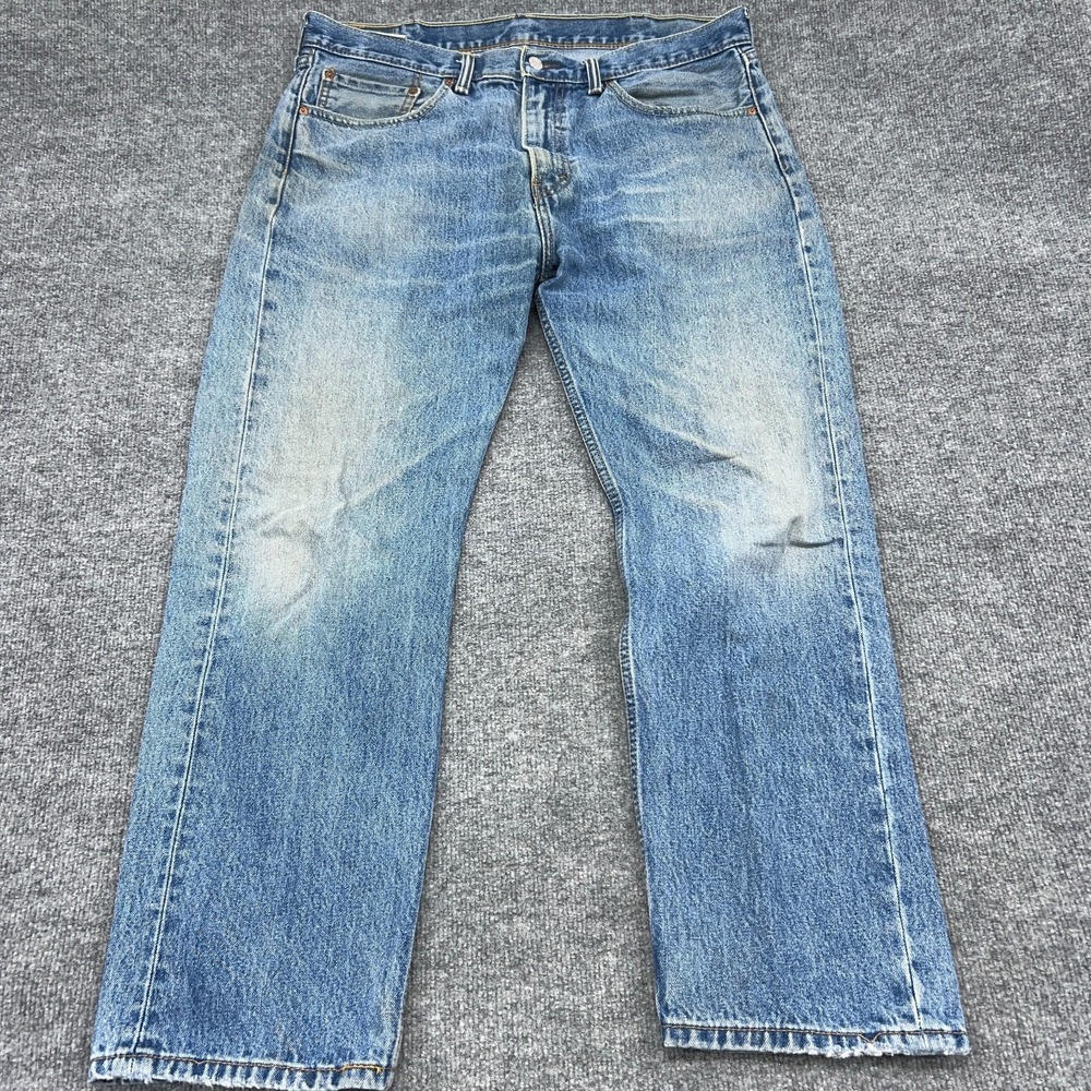 Levi's 505 Jeans Mens 38X30 Blue Denim Cotton Regular Fit Straight Leg High Rise